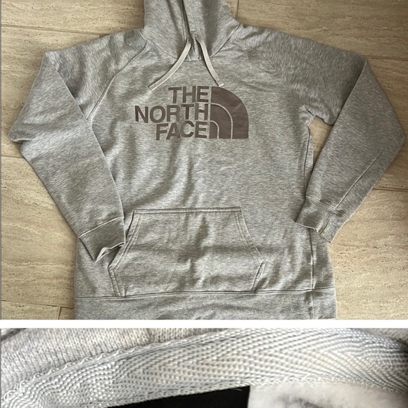 The North Face Tops - The North Face Heather Gray Pullover Hoodie with Brown Logo